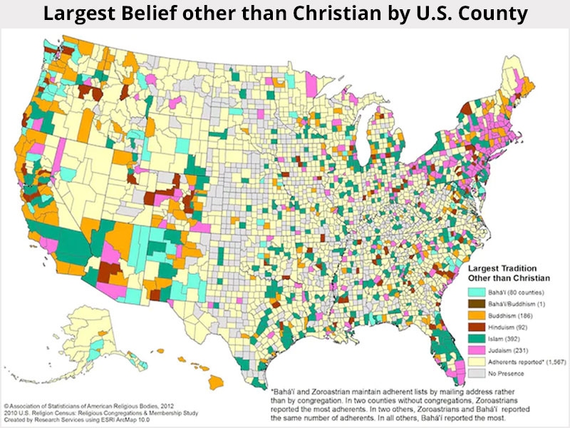 2nd most popular religion by U.S. County