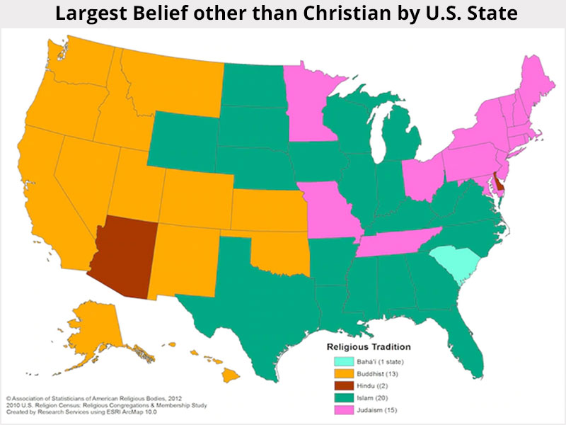 2nd most popular religion by U.S. State